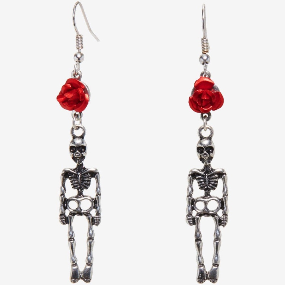 Rose Skull‎ Drop Earrings Hot Topic Halloween